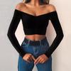 Sexy Long Sleeve Off Shoulder T-shirt Crop for Women Spring Summer Autumn Basic Tees Fashion Female T-shirt Solid Color Tops