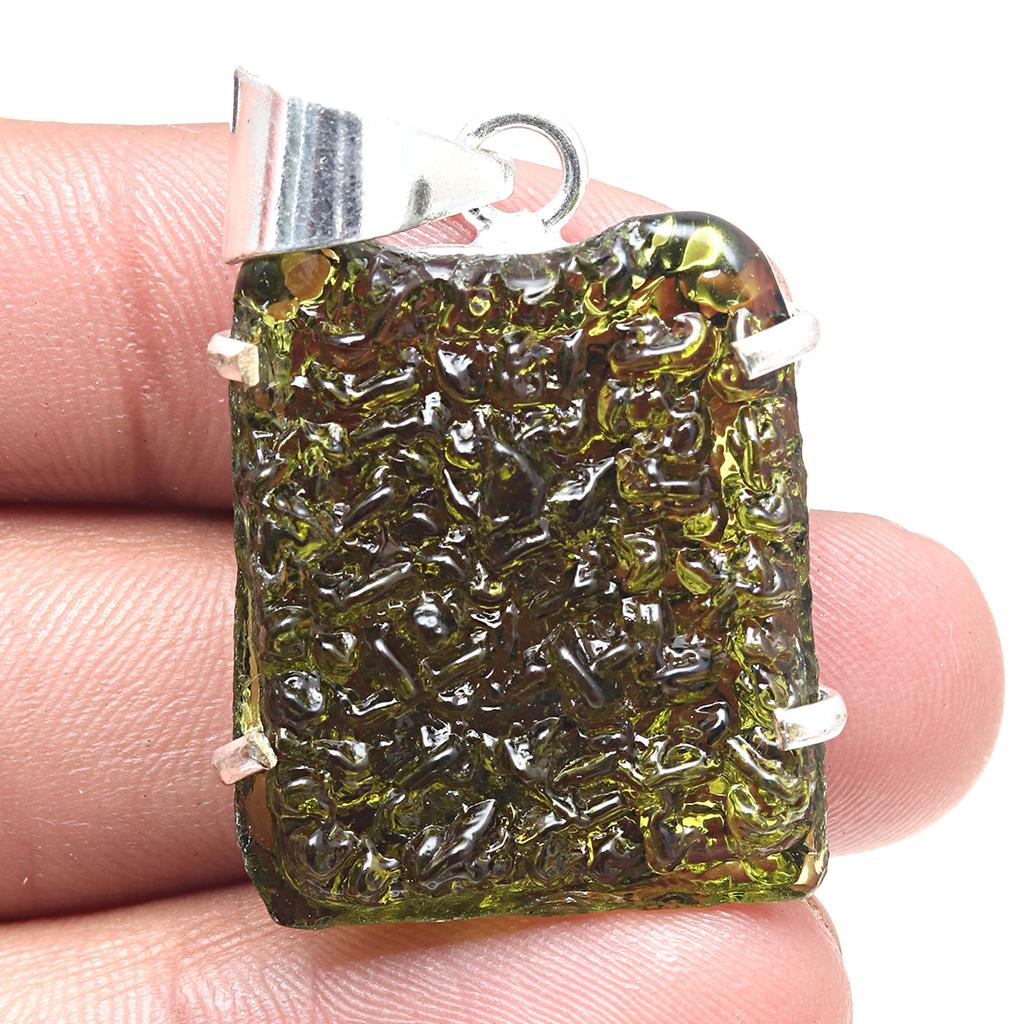 Pendant Moldavite Gemstone Valentine'Day Gift Silver Jewelry 1.75"