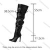 Comemore Plissierte Oberschenkelhohe Lange Stiefel Sexy Spitzzehen Reißverschluss Overknee Damenstiefel Hohe Absätze Einfarbige Schuhe für Damen