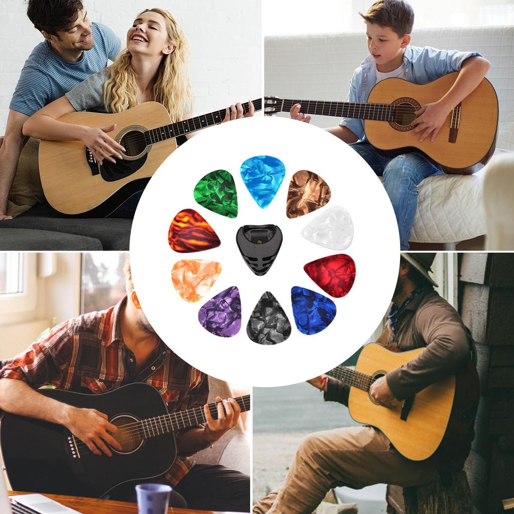 Set da 10 Plettri per Chitarra e Porta-Plettri per Chitarra Acustica Classica Spessore 0,46 mm Colore Casuale Accessori per Chitarra Principianti Bambini