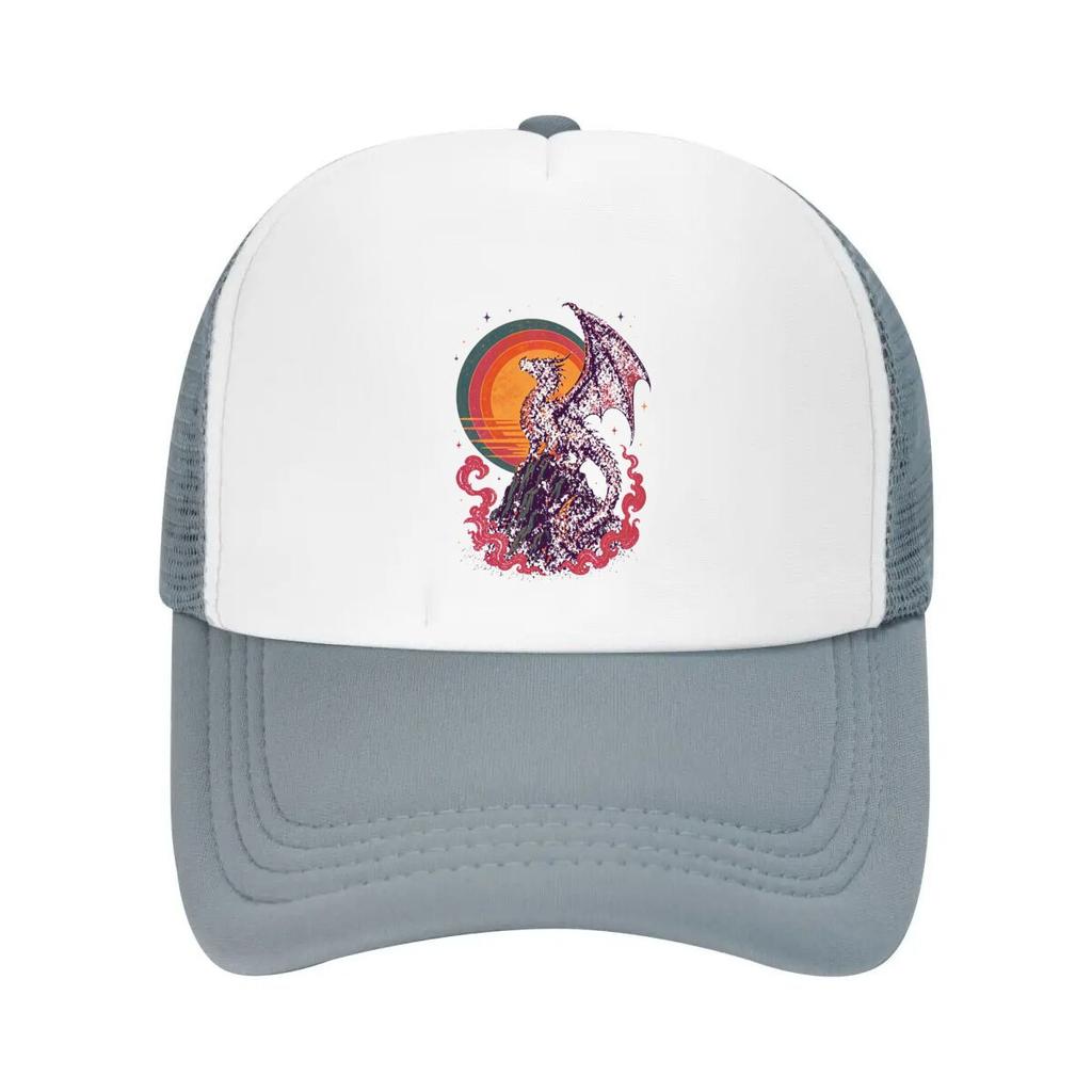 Retro Dragon Sunset Fantasy Silhouet Mesh Baseball Cap Casual Hat Outdoor  For Womens Unisex FeUnisex