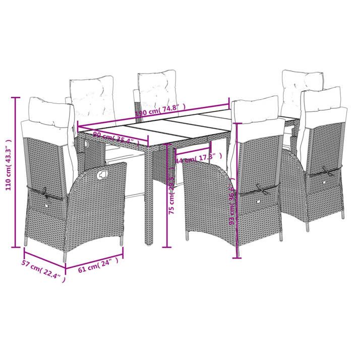 VidaXL Ensemble à manger de jardin coussins 7pcs Noir Résine tressée 3213073
