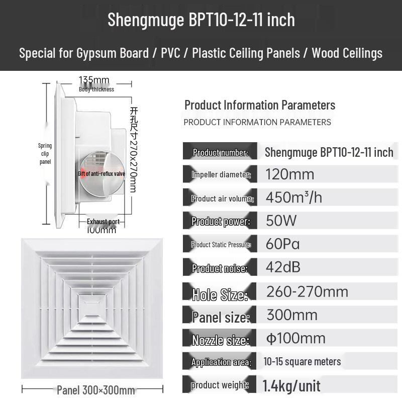 60x60 Integrated Ceiling Exhaust Fan with Plasterboard Ventilation for 30x30 Wooden Ceiling Openings