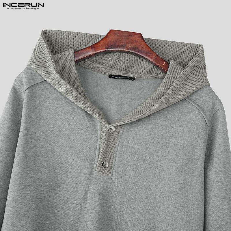 INCERUN Autumn Men Casual Long Sleeve Patchwork Hooded Pullovers Sweatshirts