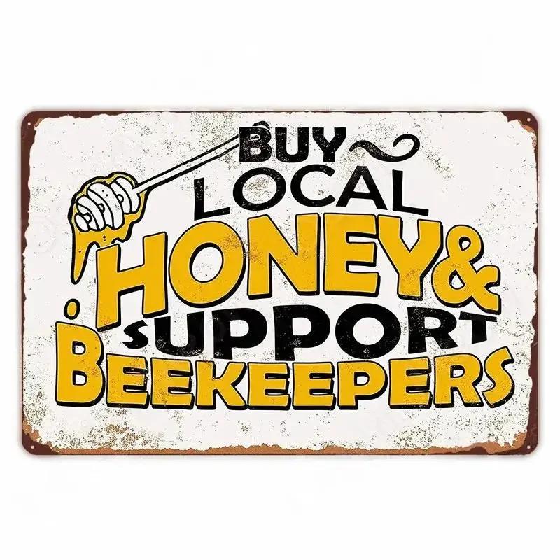 Vintage Bee Kind Funny Poster Honeybee Happy Retro Metal Sign Home Outdoor Wall BeeKeeper Slogans Art Tin Plate Decoration
