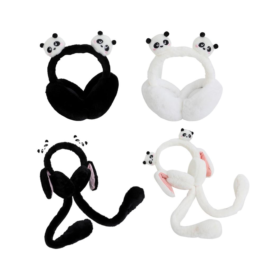 Ear Moving Panda Theme Plush EarMuffs for Women and Kids Ear Warmer Headband for Winter Christmas New Year Gifts