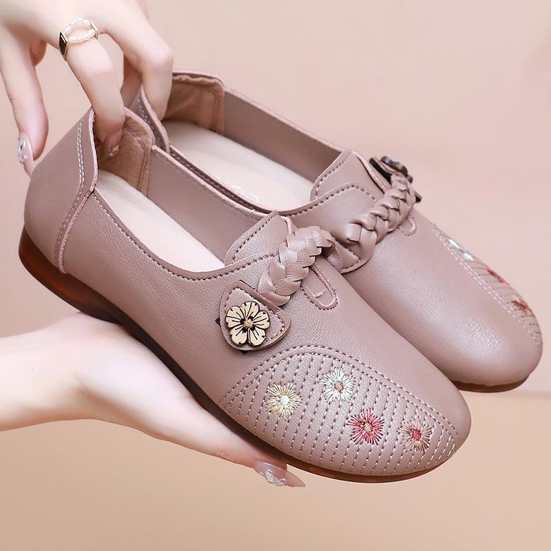 Soft-soled Shoes Single Shoes New Middle-aged and Old Women's Shoes Comfortable Middle-aged Non-slip Flat Spring and Autumn Leather Shoes