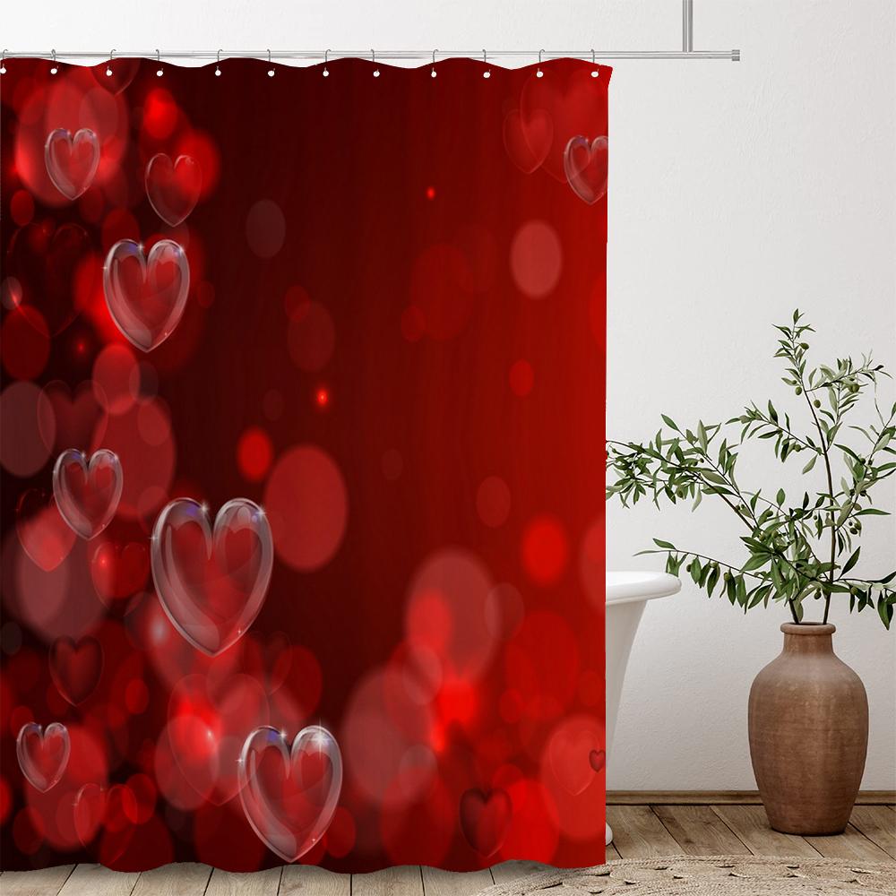 1 Pc Pink,Romantic Love Pattern Shower Curtain Printing Fabric Valentine'S Day Love Home Decoration Bathroom Curtain With Hooks