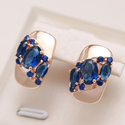 New Blue Natural Zircon Drop Earrings For Women  Rose Gold Color Vintage Ethnic Bride Wedding Jewelry Party Accessories