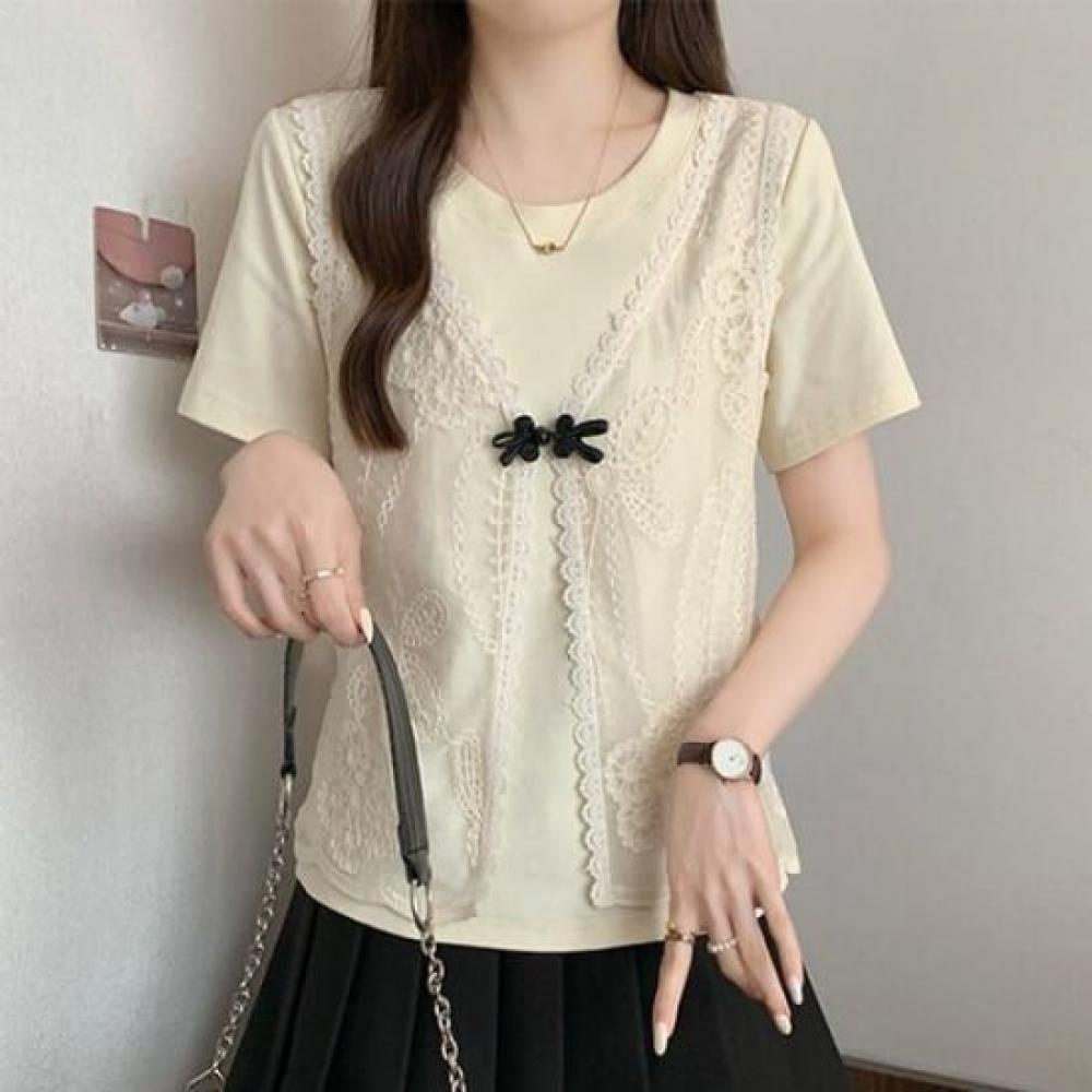 Navava Women RomanTic Lace DeTail ShorT Sleeve T shirT nT2807