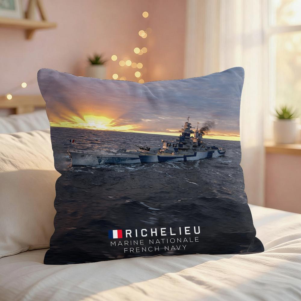 World War II Ships Cool Cushion Cover Silky Short Plush Invisible Zipper Dustproof Sofa Pillow Case For Home Decor