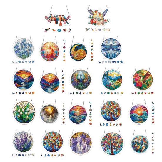 Acrylic Puzzles Sun Catcher Stained Glass Effect Window Hanging Decor Colorful