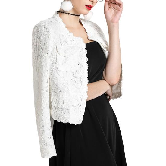 Módní dámský květinový krajkový úzký krátký kardiganový komplet s dlouhým rukávem a zapínáním vpředu