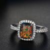 Cushion Cut Square Rainbow White Fire Opal Rings For Women Gold Horse Eye Zircon Charm Leaf Wedding Bands Party Jewelry CZ