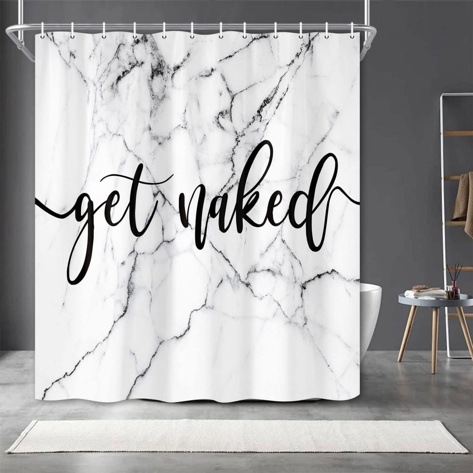 Monika Chen Marble Shower Curtain Get Naked Text Art Modern Design Elegant Bathroom Decor Waterproof Printed Bath Curtain Home Fashion