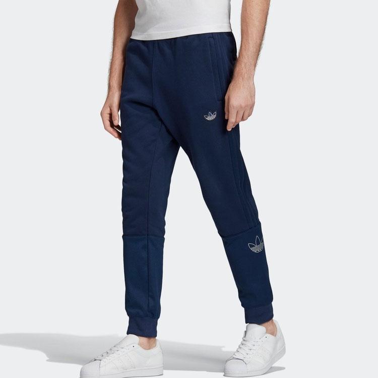 Adidas Originals Trefoil Outline Embroidered Logo Sweatpants with Cuffed Ankles Men Bottoms Blue FM3906