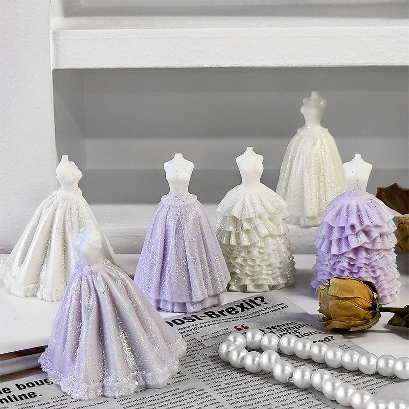 Gör-det-själv Bröllopsklänning Silikonform Handgjord Aromljus Gipsdekorationer Formar Dam Festklänning Bröllopsdekor Form