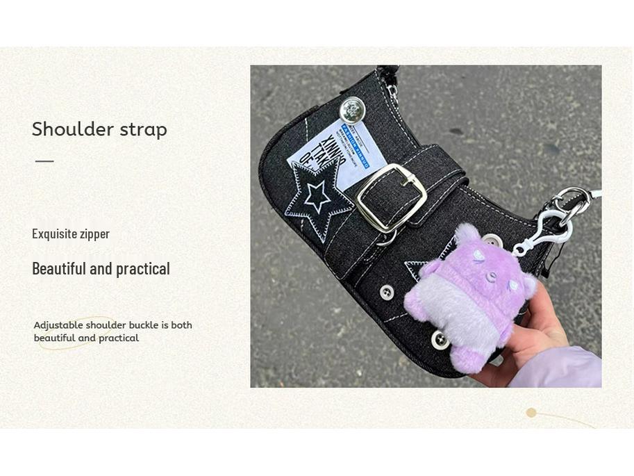 2024 Trendy Star Denim Underarm Retro American Poster Chain Shoulder Bag