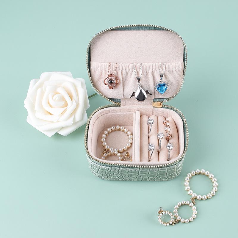 PU Leather Portable Jewelry Box with Zipper - Bracelet, Earrings, Ring Storage