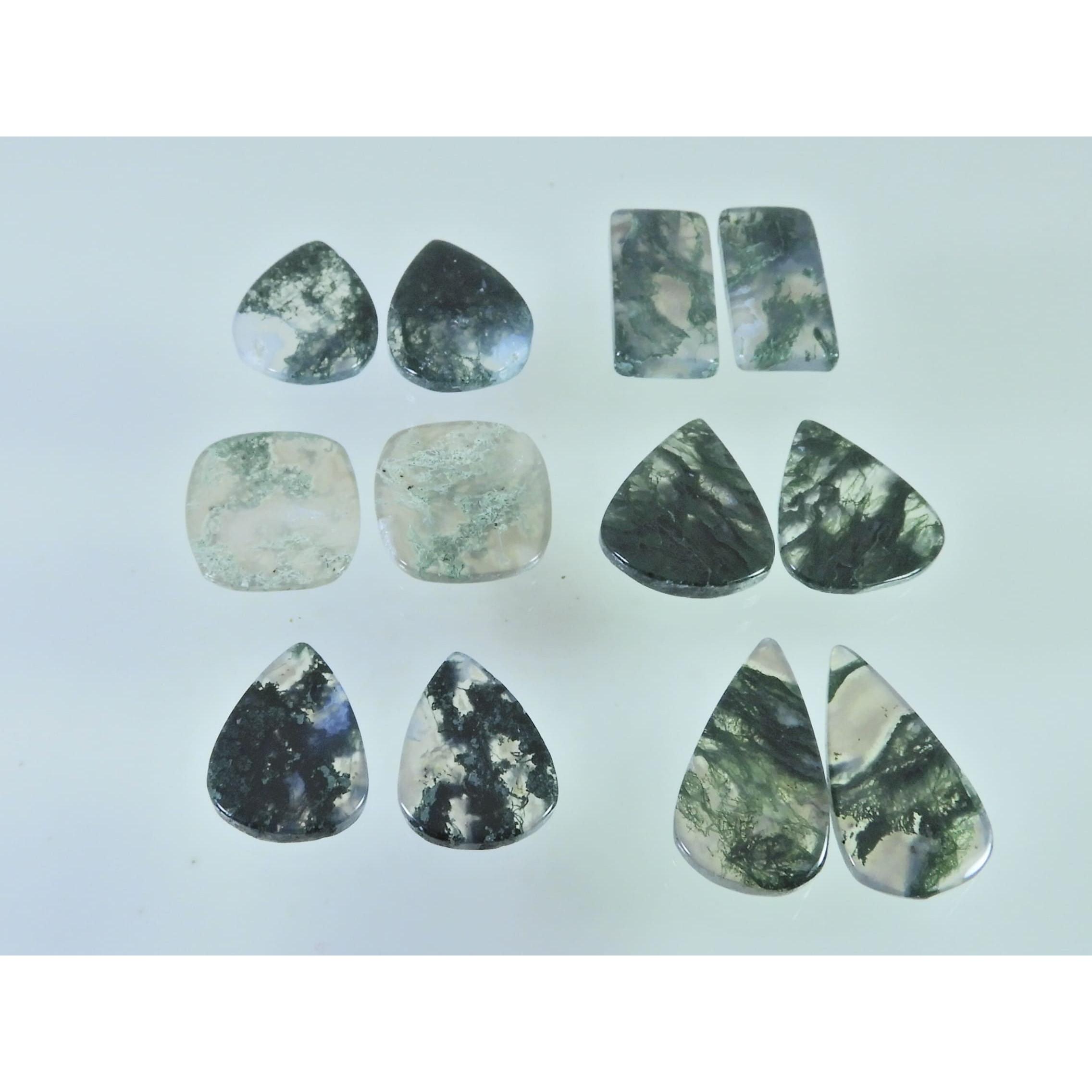 140Cts. Natural Moss Agate Matched Pair Mix Cabochon Gemstone 06 Pair Lot C-2278