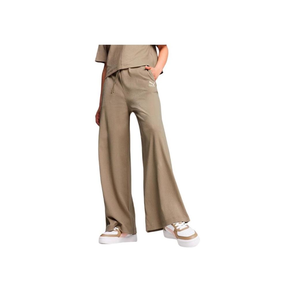 Puma Einfarbige Outdoor Freizeithose mit elastischem Bund, mittlere Leibhöhe, gerade, locker gestrickt, Sporthose Damen Hosen Khaki 629006-67