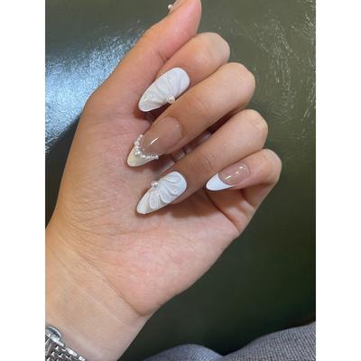 Artificial Nail French Almond Transparent Wings Phototherapy Nails Fake Nails Set With Glue Reusable Press On Nails