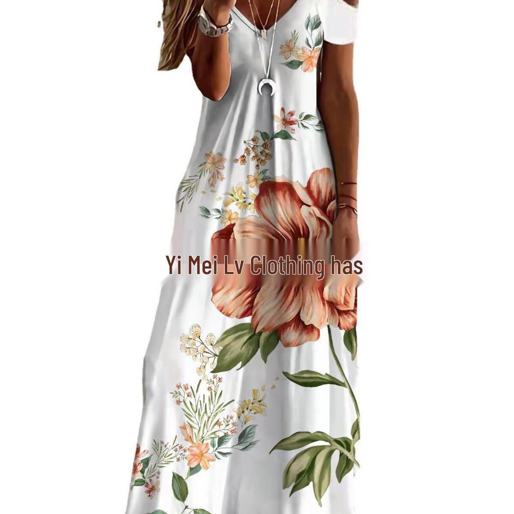 Women's Summer Lace Camisole V-neck Printed Loose Dress 2022