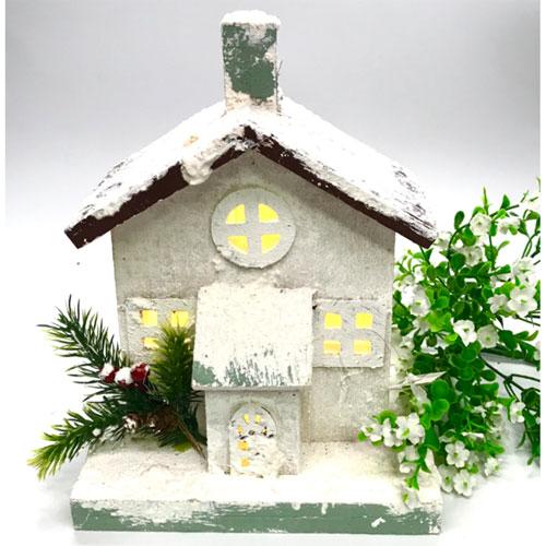 Christmas Log Cabin W/ Brown Roof & LED Lights