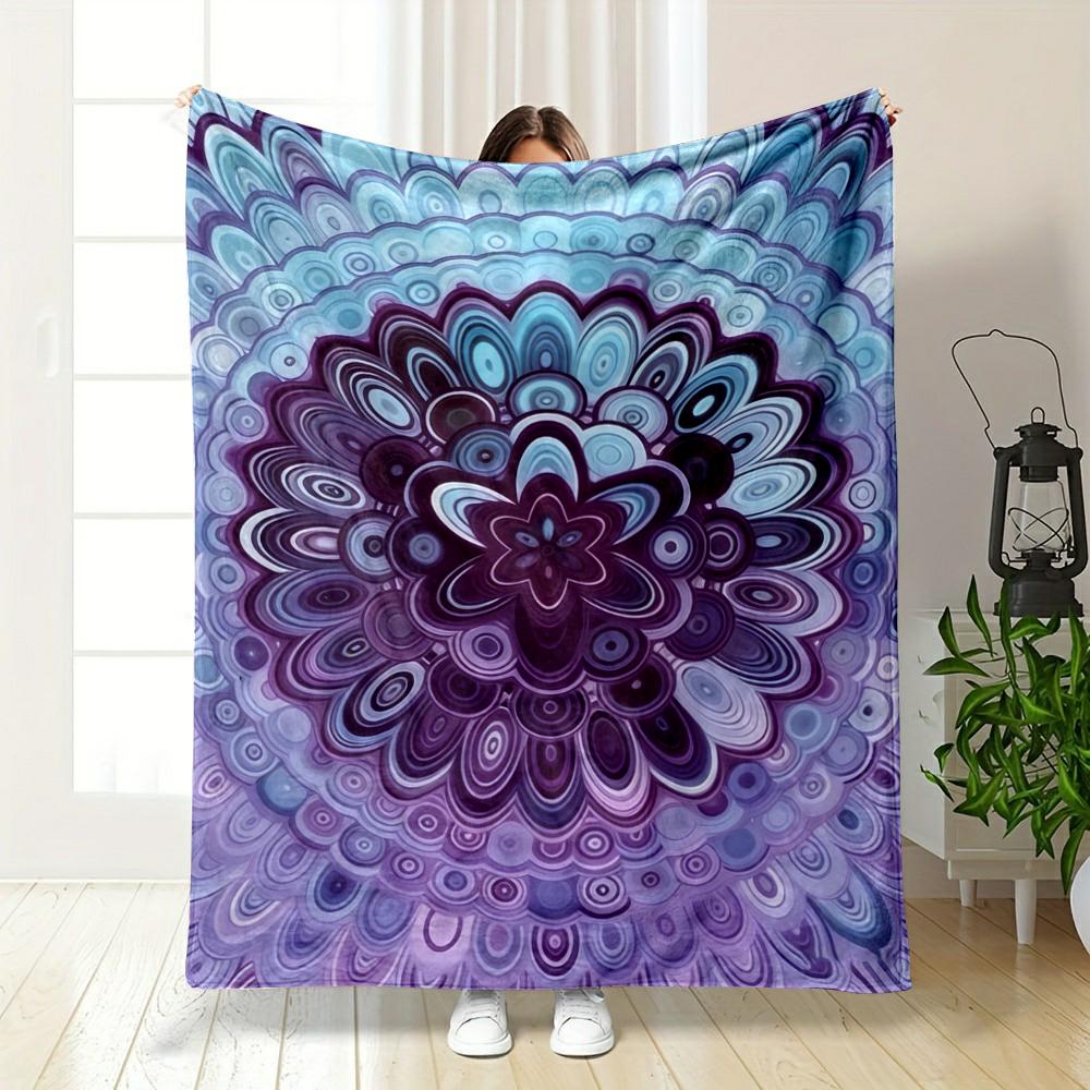 Abstract Purple and Blue Mandala Design Blanket Flannel blanket for bedroom, living room, sofa, and nap sofas