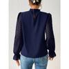 Women S Half High Neck Wavy Chiffon Long Sleeve Loose Blouse