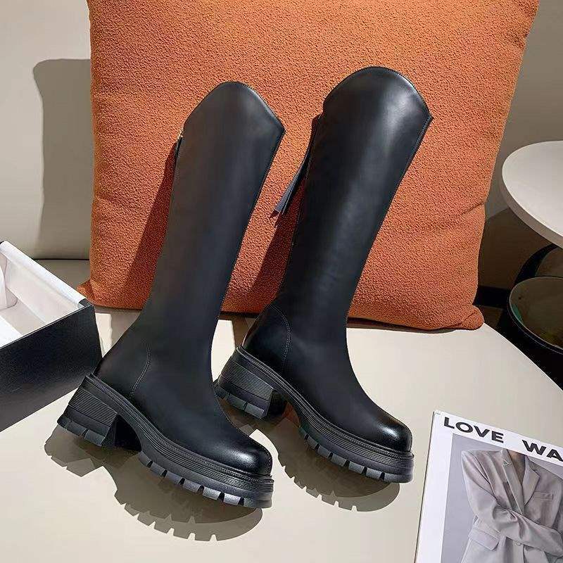 Stiefel Damenstiefel Herbst und Winter 2025 Neu V-Ausschnitt hochhackig dicksohlig dünn und hoch, aber Knie-Ritter dünne Stiefel