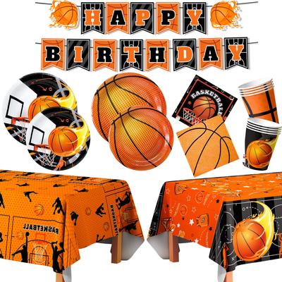 Basketbol Parti Sofra Takımı, Basketbol Doğum Günü Sofra Takımı Tabaklar Peçeteler Doğum Günü Afişi vb. Parti Süslemeleri için Basketbol Sofra Takımı