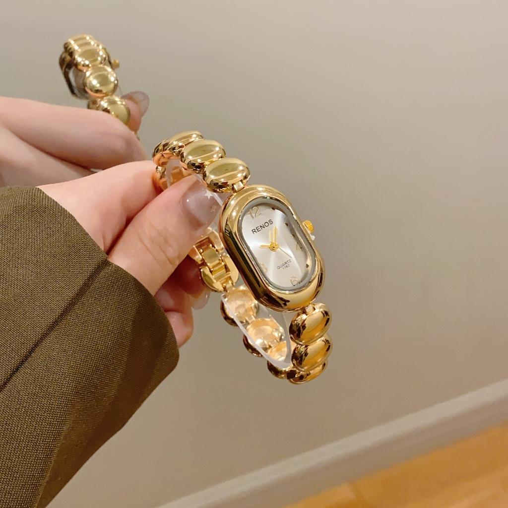 New Golden Bracelet Women's Watch Oval Simple Light Luxury Quartz Wristwatch Ladies Watches