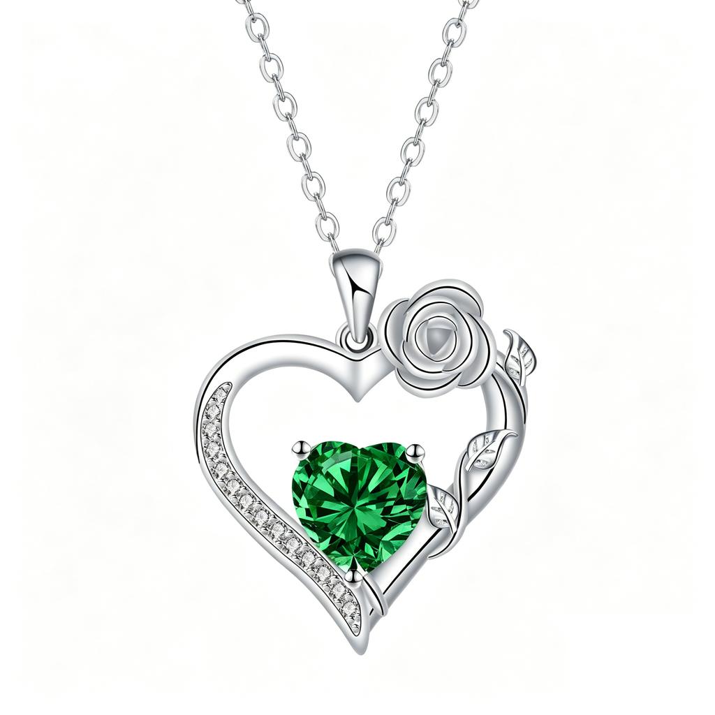 Rose Flower Love Heart Jewelry Wife Girlfriend Mom Daughter Anniversary Birthday Gift 12 Birthstone Necklace for Women