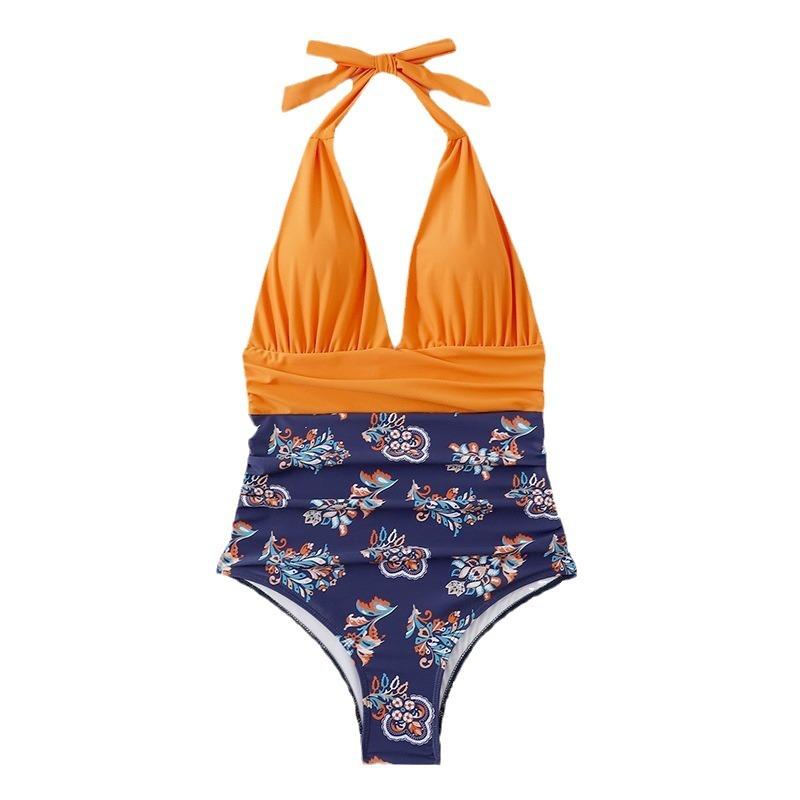 Women’s Printed Halter Monokini Bathing Suit One-Piece Padded Swimsuit, Backless Bikini Swimwear