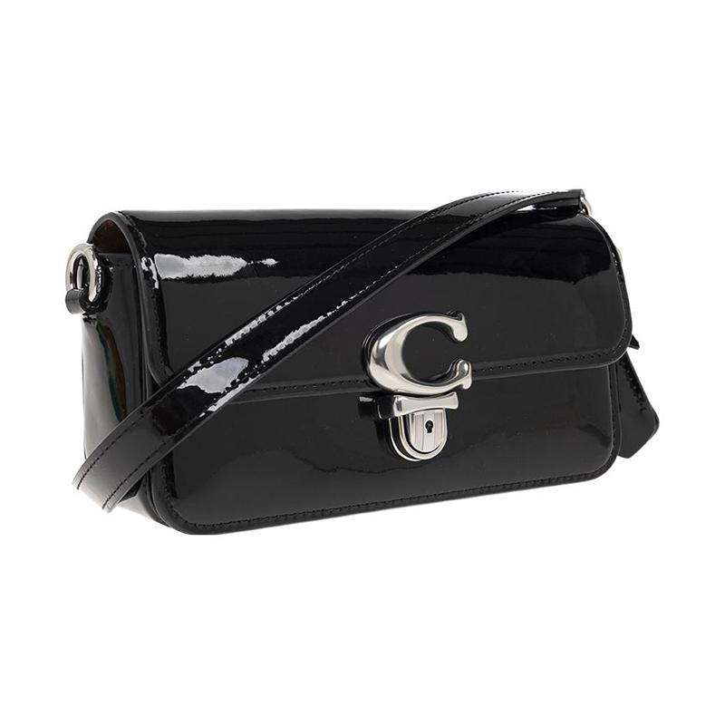 Coach Studio 20 Solid Color Detachable Shoulder Strap with Push Button Flip Closure, Cow Leather, Hand-held Crossbody Shoulder Bag, Women's Black