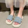 Fashion Women's Fashion Waterproof Platform Flat Sandals Summer New Round Head Fabric Bead Anti-slip Wear-resistant Slippers