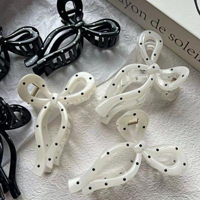 French Style Hair Claw with Black White Polka Dot Hair Accessory Large Hair Claw In New Design Chic Black and White Polka Dot