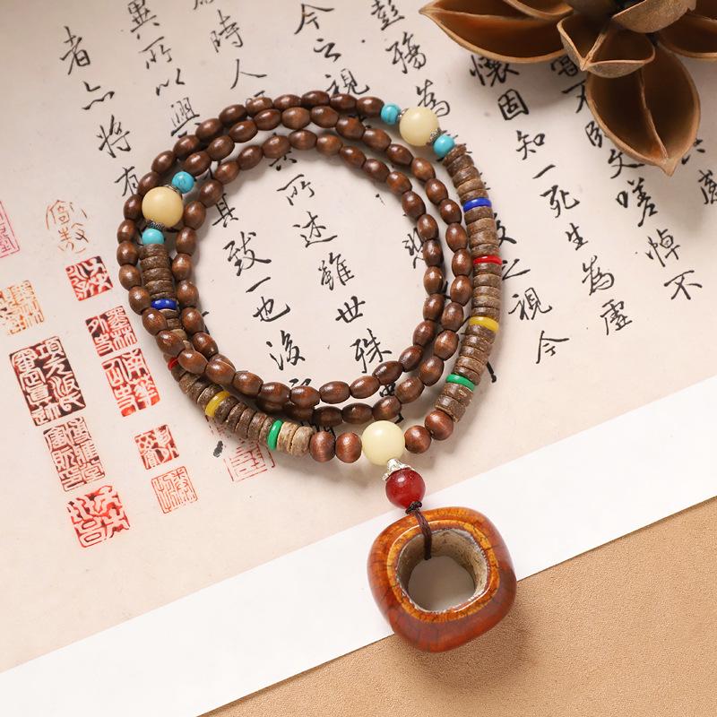 Halsband av yakben långt pärlbesatt exotiskt retro litterärt tröjkedja bomull och linne accessoarer kvinnor