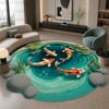 Koi Fish Pond 3D Pattern Living Room Round Rug Decoration Home Bedroom Study Non-slip Soft Chair Mat Bedside Washable Carpet