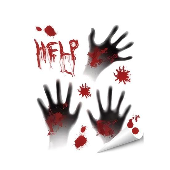 Atmospheric Haunted House Accents Halloween Horror Stickers, with Spooky Handprints Footprints Printed, Creepy Text Decals Self-adhesive Decals,