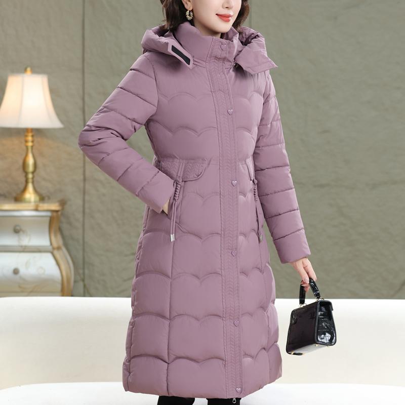 Μεγάλα Μεγέθη XL-5XL Μπουφάν Γυναικών Μέσης Ηλικίας Χειμωνιάτικα Μακριά Παρκά με Κουκούλα Χοντρά Ζεστά Κομψά Γυναικεία Μπουφάν