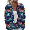 Damen Halloween Print Langarm Strick Cardigan Knopfleiste Pullover Mantel Leichte Oberbekleidung für Herbst und Winter
