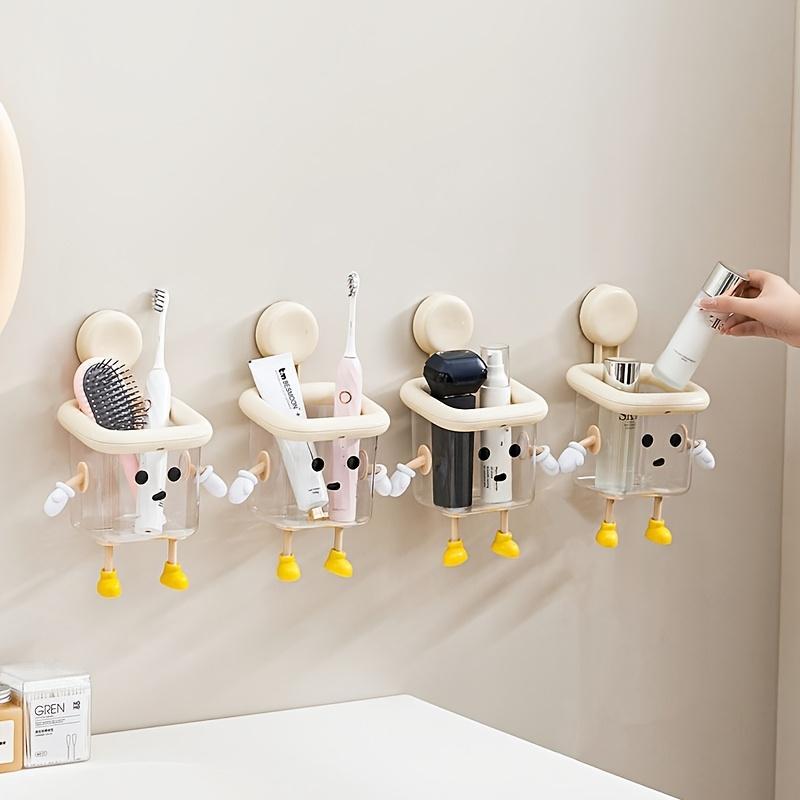 2 Cute Toothbrush Holders Household Wall-Mounted Punch-Free Suction Cup High-End Multi-Functional Transparent Storage Box