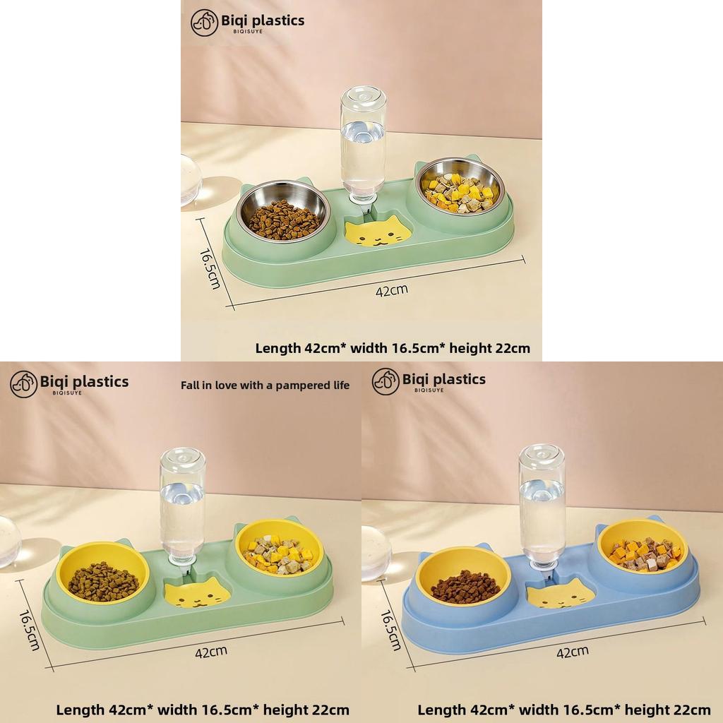 Pet Cat Food And Water Bowl Set With Antispill Design For Home Use