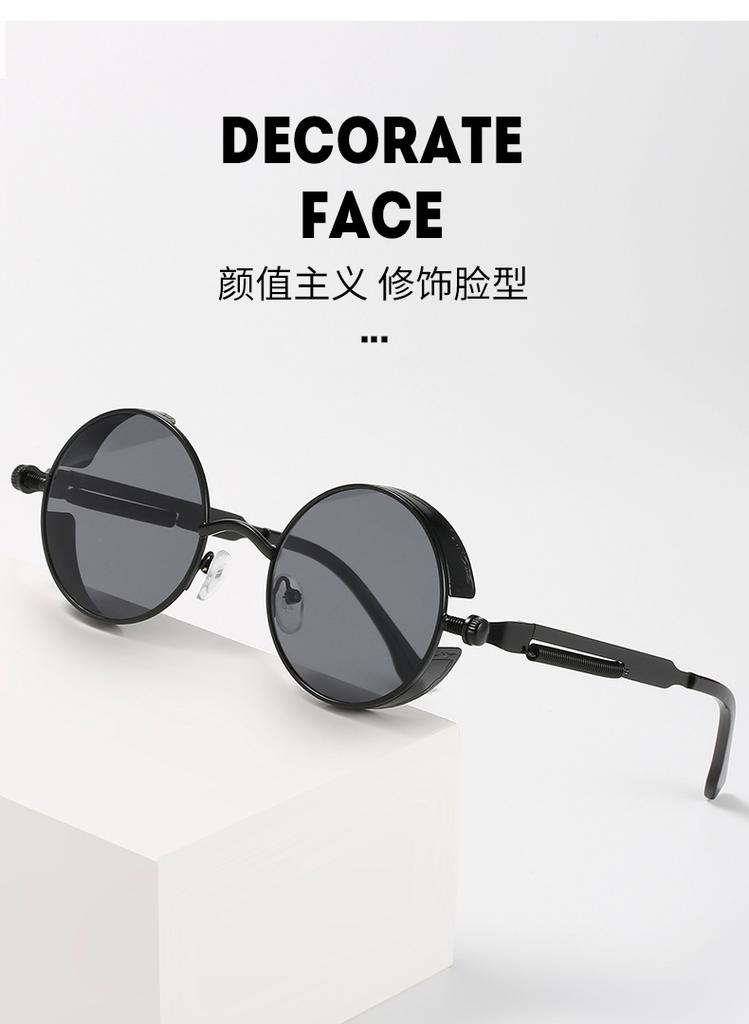 New Hip-Hop Retro Sunglasses For Men Round Metal Punk Style With Spring Legs Uv Protection