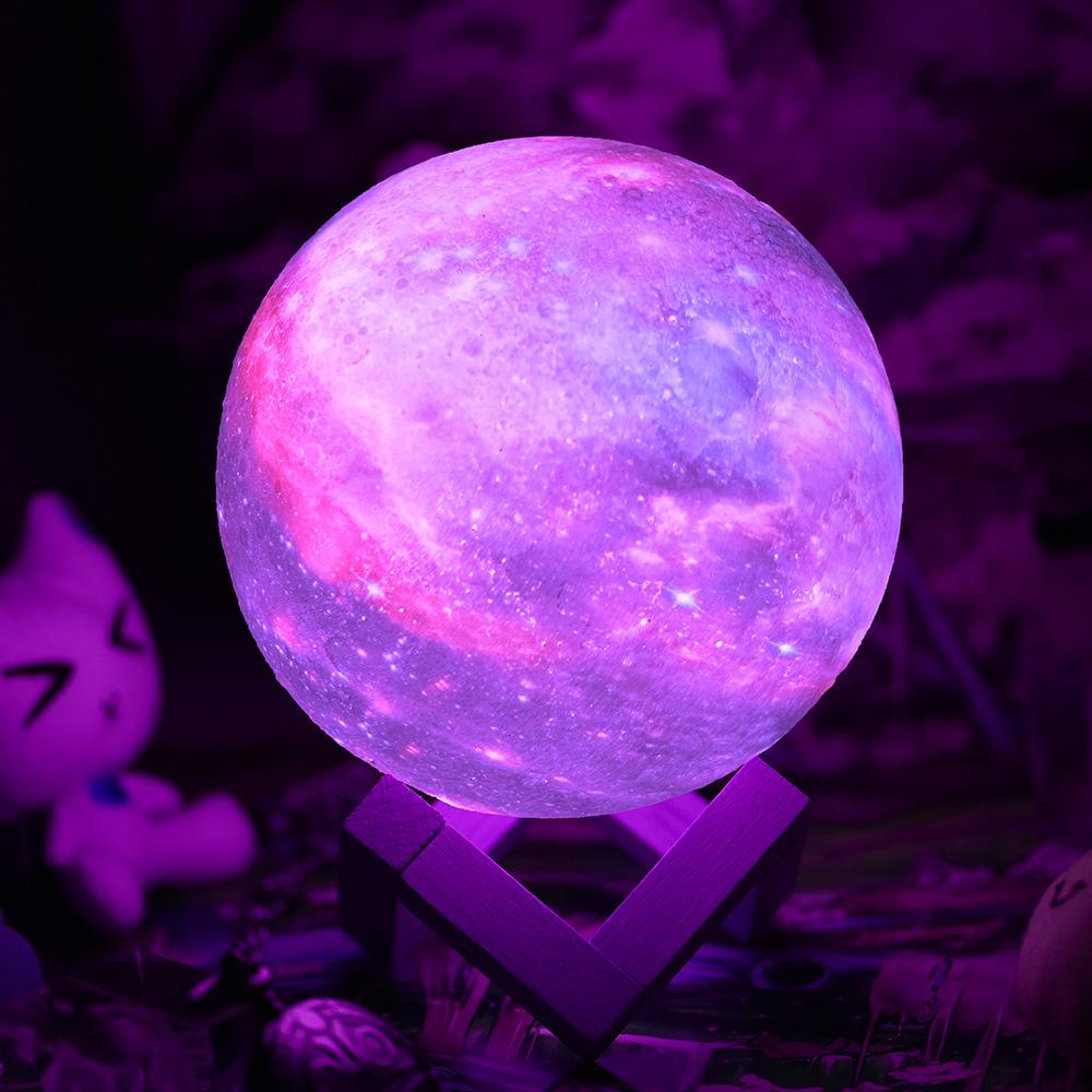 3D Moon Lamp with USB Charging, Remote Control, and Painted Planet Design - Creative Starry Sky Night Light Table Lamp.