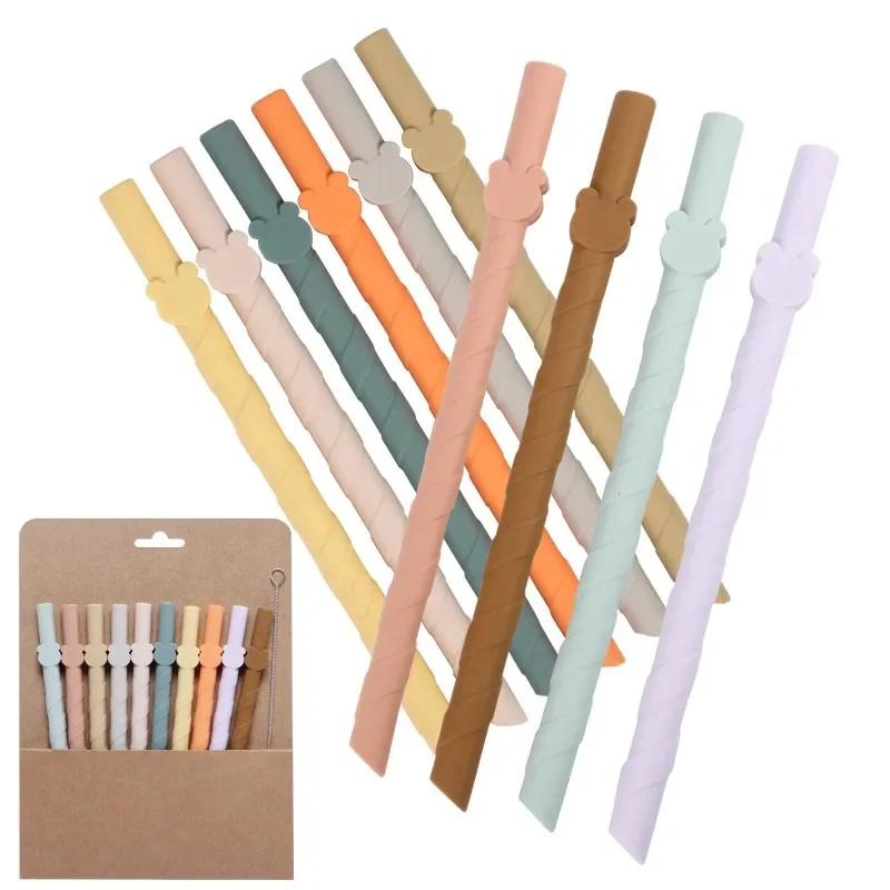 Straw Colorful Silicone Reusable Easy-to-clean Straight Straws Creative Household Children's Milk Tea Food-grade