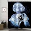 Nier Automata White Shower Curtain, Bathroom Decorative Shower Curtain, Waterproof Shower Curtain With Hooks