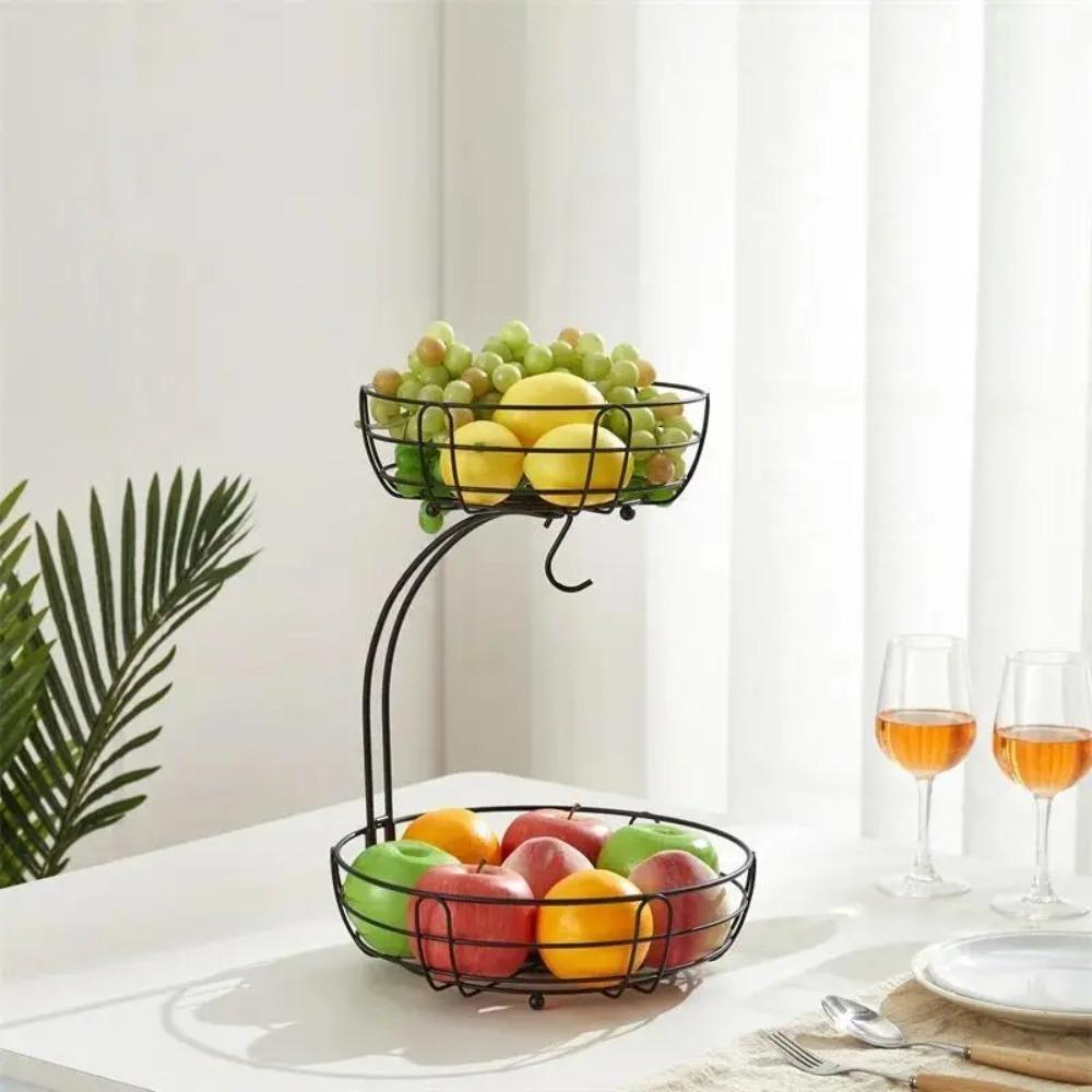 

Large Capacity Vegetable Storage Basket Metal Wire Fruit Rack 2-Tier Fruit Basket Countertop чёрный